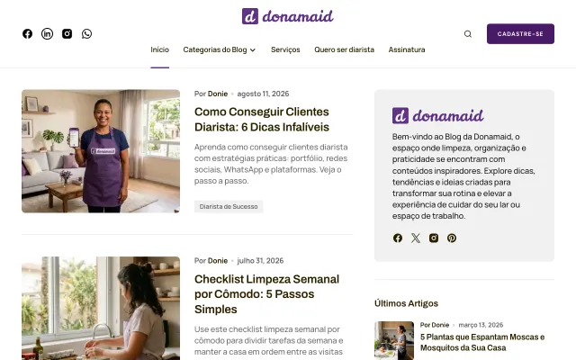 Página inicial do blog da Donamaid