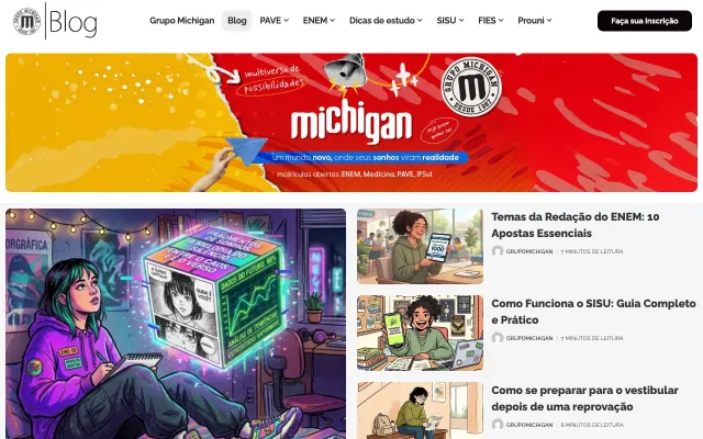 Página inicial do blog do Grupo Michigan